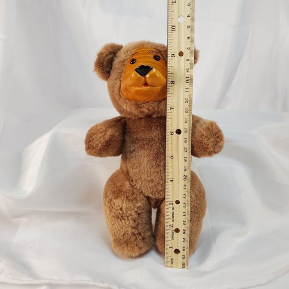 Vintage FTD Wood Face Teddy Bear Brown Plush Jointed Arms and Legs 9.5 inches - Picture 7 of 8